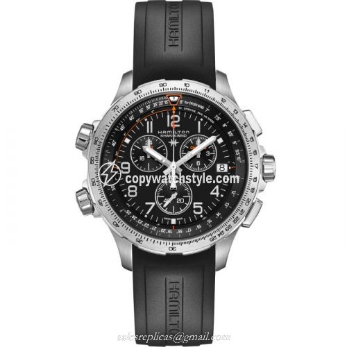 Hamilton Khaki Aviation X-Wind GMT Chrono Quartz Black / Rubber H77912335