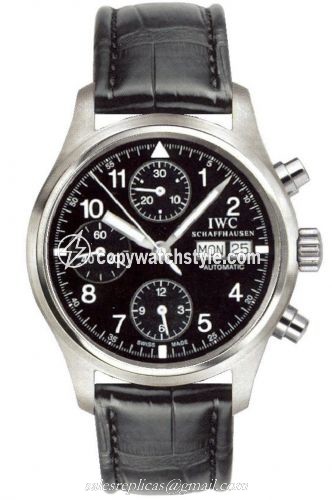 IWC Pilot's Watch Chronograph Stainless Steel / Black / Spanish / Strap IW3706-09 IWC Pilot's Watch Chronograph Stainless Steel / Black / Spanish / Strap IW3706-09