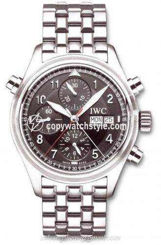 IWC Pilot's Watch Spitfire Double Chronograph Stainless Steel / Black / Spanish / Bracelet IW3713-40