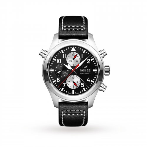 IWC Pilot's Watch Double Chronograph Stainless Steel / Black-Silver / Calf / Watches of Switzerland IW3718-13 IWC Pilot's Watch Double Chronograph Stainless Steel / Black-Silver / Calf / Watches of Switzerland IW3718-13