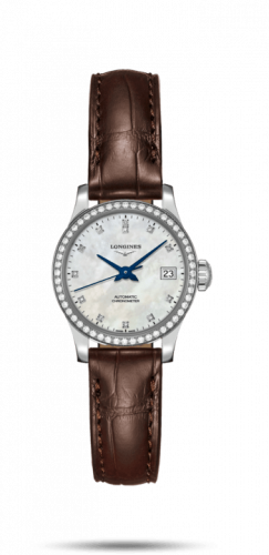 Longines Record 26mm Stainless Steel / Diamond / MOP-Diamond / Alligator L2.320.0.87.2 Longines Record 26mm Stainless Steel / Diamond / MOP-Diamond / Alligator L2.320.0.87.2