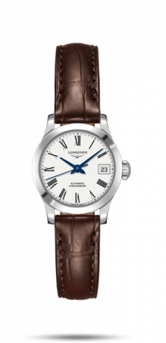 Longines Record 26mm Stainless Steel / White-Roman / Alligator L2.320.4.11.2
