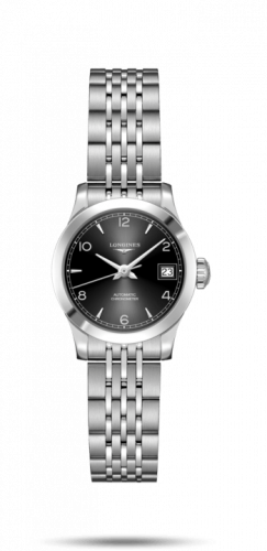 Longines Record 26mm Stainless Steel / Black-Arabic / Bracelet L2.320.4.56.6
