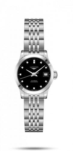 Longines Record 26mm Stainless Steel / Black-Diamond / Bracelet L2.320.4.57.6