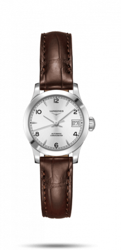 Longines Record 26mm Stainless Steel / Silver-Arabic / Alligator L2.320.4.76.2 Longines Record 26mm Stainless Steel / Silver-Arabic / Alligator L2.320.4.76.2