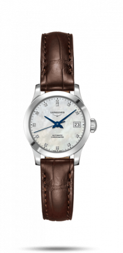 Longines Record 26mm Stainless Steel / MOP-Diamond / Alligator L2.320.4.87.2 Longines Record 26mm Stainless Steel / MOP-Diamond / Alligator L2.320.4.87.2