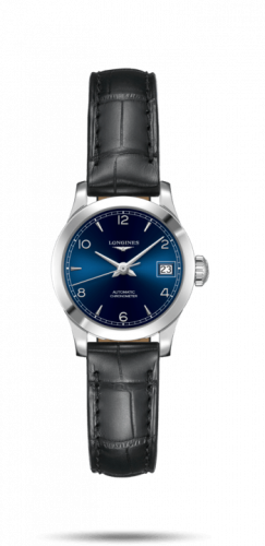 Longines Record 26mm Stainless Steel / Blue-Arabic / Alligator L2.320.4.96.2