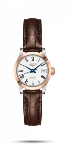 Longines Record 26mm Stainless Steel / Pink Gold / White-Roman / Alligator L2.320.5.11.2 Longines Record 26mm Stainless Steel / Pink Gold / White-Roman / Alligator L2.320.5.11.2