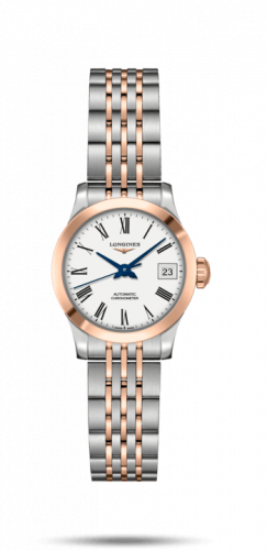Longines Record 26mm Stainless Steel / Pink Gold / White-Roman / Bracelet L2.320.5.11.7 Longines Record 26mm Stainless Steel / Pink Gold / White-Roman / Bracelet L2.320.5.11.7