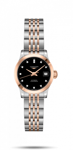 Longines Record 26mm Stainless Steel / Pink Gold / Black-Diamond / Bracelet L2.320.5.57.7 Longines Record 26mm Stainless Steel / Pink Gold / Black-Diamond / Bracelet L2.320.5.57.7
