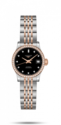 Longines Record 26mm Stainless Steel / Pink Gold / Diamond / Black-Diamond / Bracelet L2.320.5.59.7