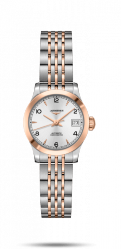 Longines Record 26mm Stainless Steel / Pink Gold / Silver-Arabic / Bracelet L2.320.5.76.7