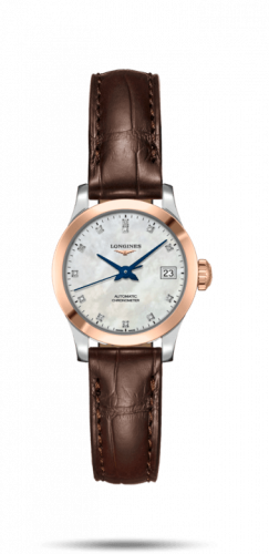 Longines Record 26mm Stainless Steel / Pink Gold / MOP-Diamond / Alligator L2.320.5.87.2 Longines Record 26mm Stainless Steel / Pink Gold / MOP-Diamond / Alligator L2.320.5.87.2