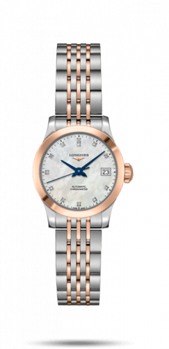 Longines Record 26mm Stainless Steel / Pink Gold / MOP-Diamond / Bracelet L2.320.5.87.7