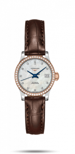 Longines Record 26mm Stainless Steel / Pink Gold / Diamond / MOP-Diamond / Alligator L2.320.5.89.2 Longines Record 26mm Stainless Steel / Pink Gold / Diamond / MOP-Diamond / Alligator L2.320.5.89.2