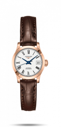 Longines Record 26mm Stainless Pink Gold / White-Roman / Alligator L2.320.8.11.2 Longines Record 26mm Stainless Pink Gold / White-Roman / Alligator L2.320.8.11.2