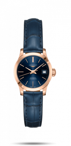Longines Record 26mm Stainless Pink Gold / Blue / Alligator L2.320.8.92.2