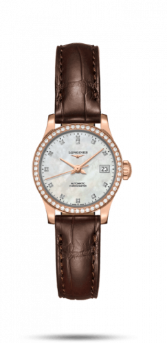 Longines Record 26mm Stainless Pink Gold / Diamond / MOP-Diamond / Alligator L2.320.9.87.2