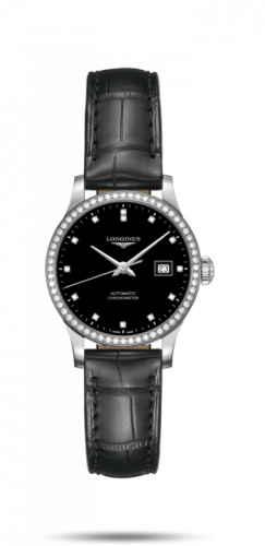 Longines Record 30mm Stainless Steel / Diamond / Black-Diamond / Bracelet L2.321.0.57.6 Longines Record 30mm Stainless Steel / Diamond / Black-Diamond / Bracelet L2.321.0.57.6