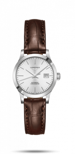 Longines Record 30mm Stainless Steel / Silver / Alligator L2.321.4.72.2