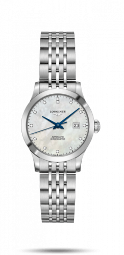 Longines Record 30mm Stainless Steel / MOP-Diamond / Bracelet L2.321.4.87.6