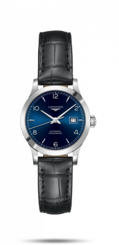 Longines Record 30mm Stainless Steel / Blue-Arabic / Alligator L2.321.4.96.2