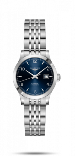 Longines Record 30mm Stainless Steel / Blue-Arabic / Bracelet L2.321.4.96.6