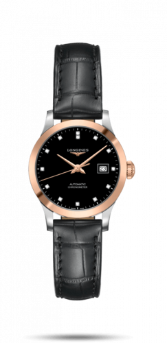Longines Record 30mm Stainless Steel / Pink Gold / Black-Diamond / Alligator L2.321.5.57.2