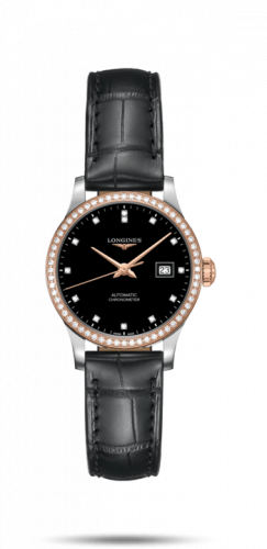 Longines Record 30mm Stainless Steel / Pink Gold / Diamond / Black-Diamond / Alligator L2.321.5.59.2 Longines Record 30mm Stainless Steel / Pink Gold / Diamond / Black-Diamond / Alligator L2.321.5.59.2