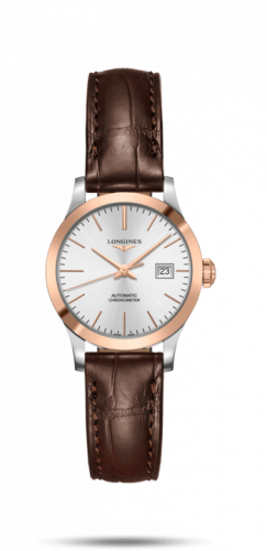 Longines Record 30mm Stainless Steel / Pink Gold / Silver / Alligator L2.321.5.72.2 Longines Record 30mm Stainless Steel / Pink Gold / Silver / Alligator L2.321.5.72.2