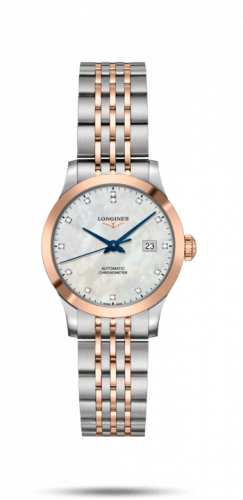 Longines Record 30mm Stainless Steel / Pink Gold / MOP-Diamond / Bracelet L2.321.5.87.7