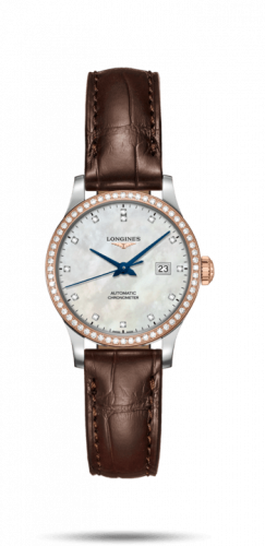 Longines Record 30mm Stainless Steel / Pink Gold / Diamond / MOP-Diamond / Alligator L2.321.5.89.2 Longines Record 30mm Stainless Steel / Pink Gold / Diamond / MOP-Diamond / Alligator L2.321.5.89.2