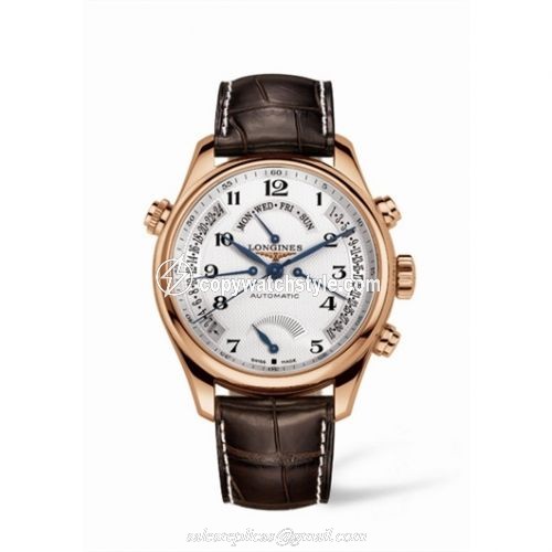 Longines Master Collection 44 Retrograde Power Reserve Pink Gold / Silver-Arabic / Alligator XL L2.716.8.78.5