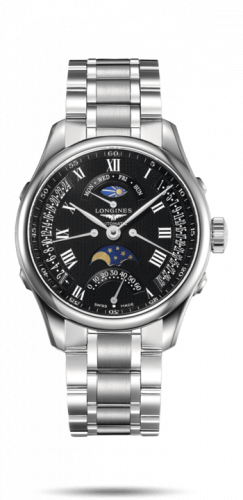 Longines Master Collection 41 Retrograde Moonphase Stainless Steel / Black-Roman / Bracelet L2.738.4.51.6