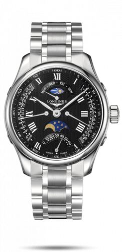 Longines Master Collection 44 Retrograde Moonphase Stainless Steel / Black-Roman / Bracelet L2.739.4.51.6 Longines Master Collection 44 Retrograde Moonphase Stainless Steel / Black-Roman / Bracelet L2.739.4.51.6