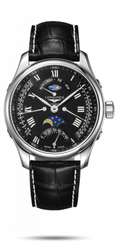 Longines Master Collection 44 Retrograde Moonphase Stainless Steel / Black-Roman / Alligator XL L2.739.4.51.8 Longines Master Collection 44 Retrograde Moonphase Stainless Steel / Black-Roman / Alligator XL L2.739.4.51.8