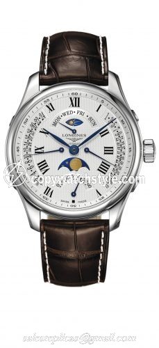 Longines Master Collection 44 Retrograde Moonphase Stainless Steel / Silver-Roman / Alligator L2.739.4.71.3 Longines Master Collection 44 Retrograde Moonphase Stainless Steel / Silver-Roman / Alligator L2.739.4.71.3