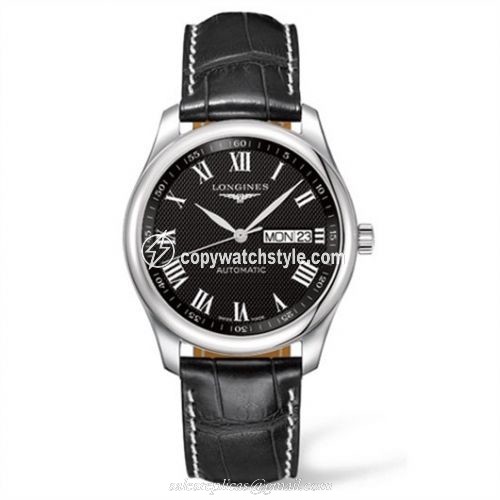 Longines Master Collection 38.5 Day Date Stainless Steel / Black-Roman / Alligator L2.755.4.51.8 Longines Master Collection 38.5 Day Date Stainless Steel / Black-Roman / Alligator L2.755.4.51.8