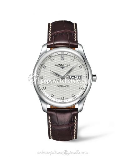 Longines Master Collection 38.5 Day Date Stainless Steel / Silver-Diamond / Alligator XL L2.755.4.77.5 Longines Master Collection 38.5 Day Date Stainless Steel / Silver-Diamond / Alligator XL L2.755.4.77.5