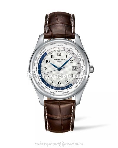 Longines Master Collection 42 World Time Stainless Steel / Silver-Arabic / Alligatro XL L2.802.4.70.5