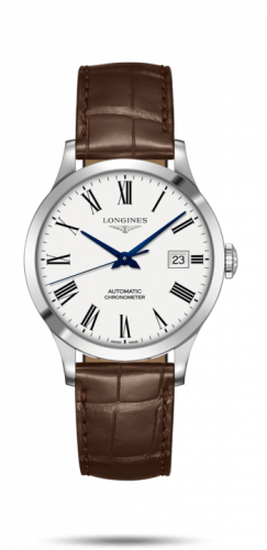 Longines Record 38.5mm Stainless Steel / White-Roman / Alligator L2.820.4.11.2 Longines Record 38.5mm Stainless Steel / White-Roman / Alligator L2.820.4.11.2