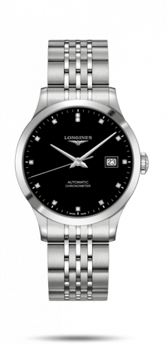 Longines Record 38.5mm Stainless Steel / Black-Diamond / Bracelet L2.820.4.57.6 Longines Record 38.5mm Stainless Steel / Black-Diamond / Bracelet L2.820.4.57.6