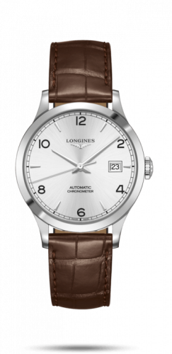 Longines Record 38.5mm Stainless Steel / Silver-Arabic / Alligator L2.820.4.76.2