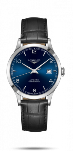 Longines Record 38.5mm Stainless Steel / Blue-Arabic / Alligator L2.820.4.96.2