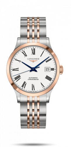 Longines Record 38.5mm Stainless Steel / Pink Gold / White-Roman / Bracelet L2.820.5.11.7