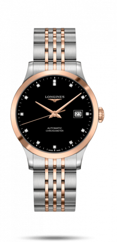 Longines Record 38.5mm Stainless Steel / Pink Gold / Black-Diamond / Bracelet L2.820.5.57.7