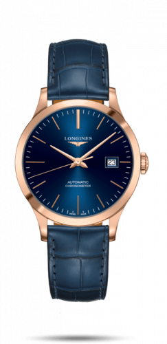 Longines Record 38.5mm Pink Gold / Blue / Alligator L2.820.8.92.2
