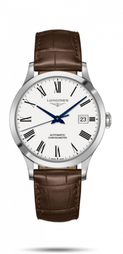 Longines Record 40mm Stainless Steel / White-Roman / Alligator L2.821.4.11.2