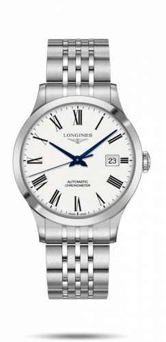 Longines Record 40mm Stainless Steel / White-Roman / Bracelet L2.821.4.11.6