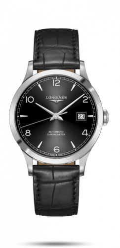 Longines Record 40mm Stainless Steel / Black-Arabic / Alligator L2.821.4.56.2 Longines Record 40mm Stainless Steel / Black-Arabic / Alligator L2.821.4.56.2